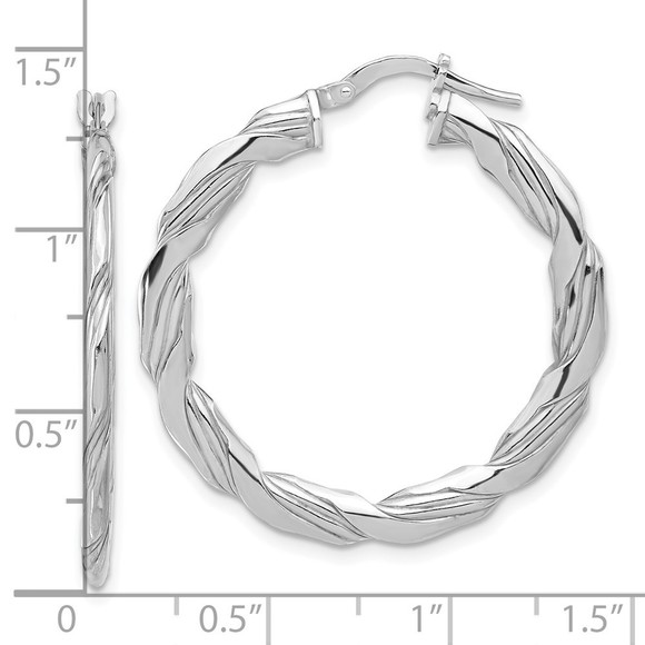 Sterling Silver RH-plated Polished and Textured Twisted Hoop Earrings - Picture 2 of 4